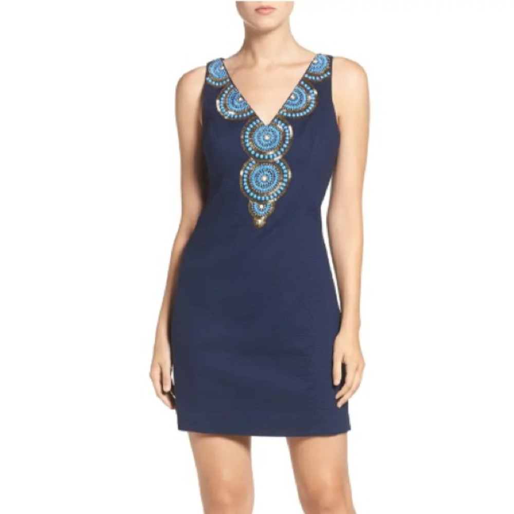 Lilly Pulitzer Gabby Beaded Shift Dress in True Navy Sz 2